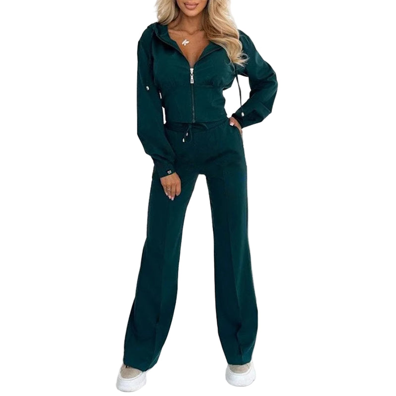 Wygodny Luksusowy Damski Dres Z Zamkiem I Kapturem