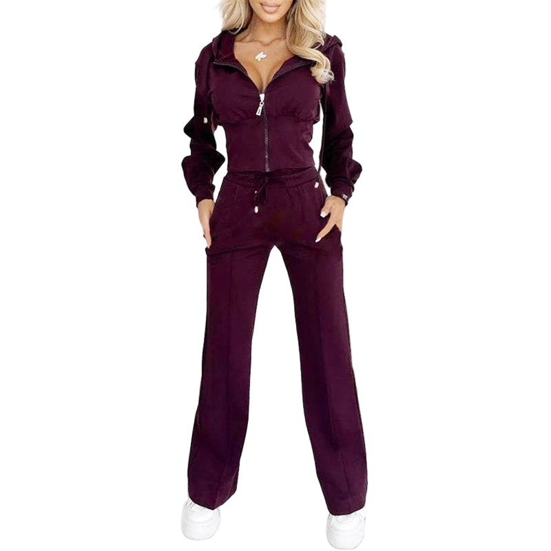 Wygodny Luksusowy Damski Dres Z Zamkiem I Kapturem