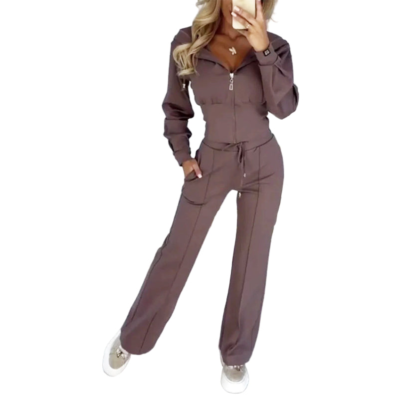 Wygodny Luksusowy Damski Dres Z Zamkiem I Kapturem