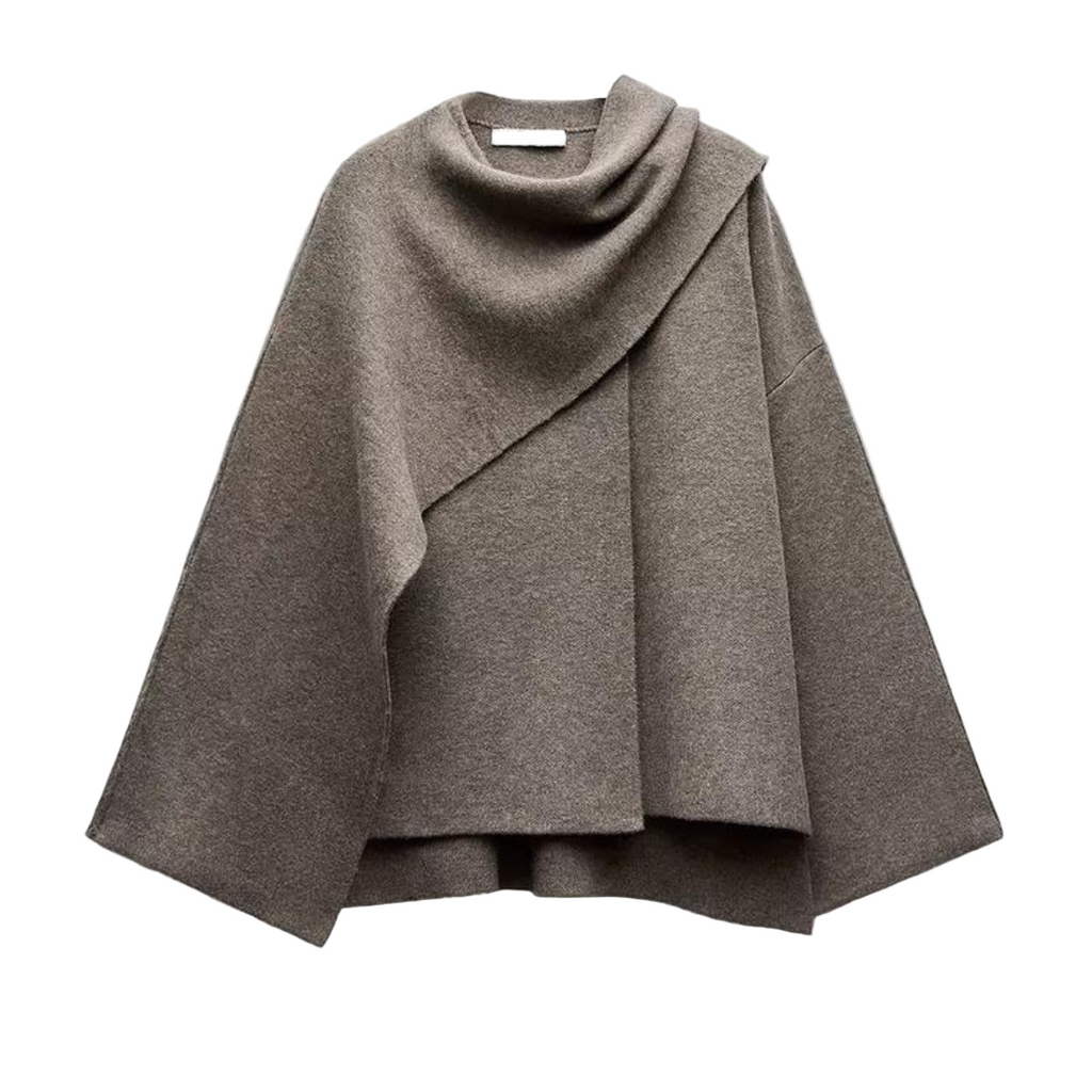 Stylowy Elegancki Damski Płaszcz typu Peleryna z Szerokimi Rękawami