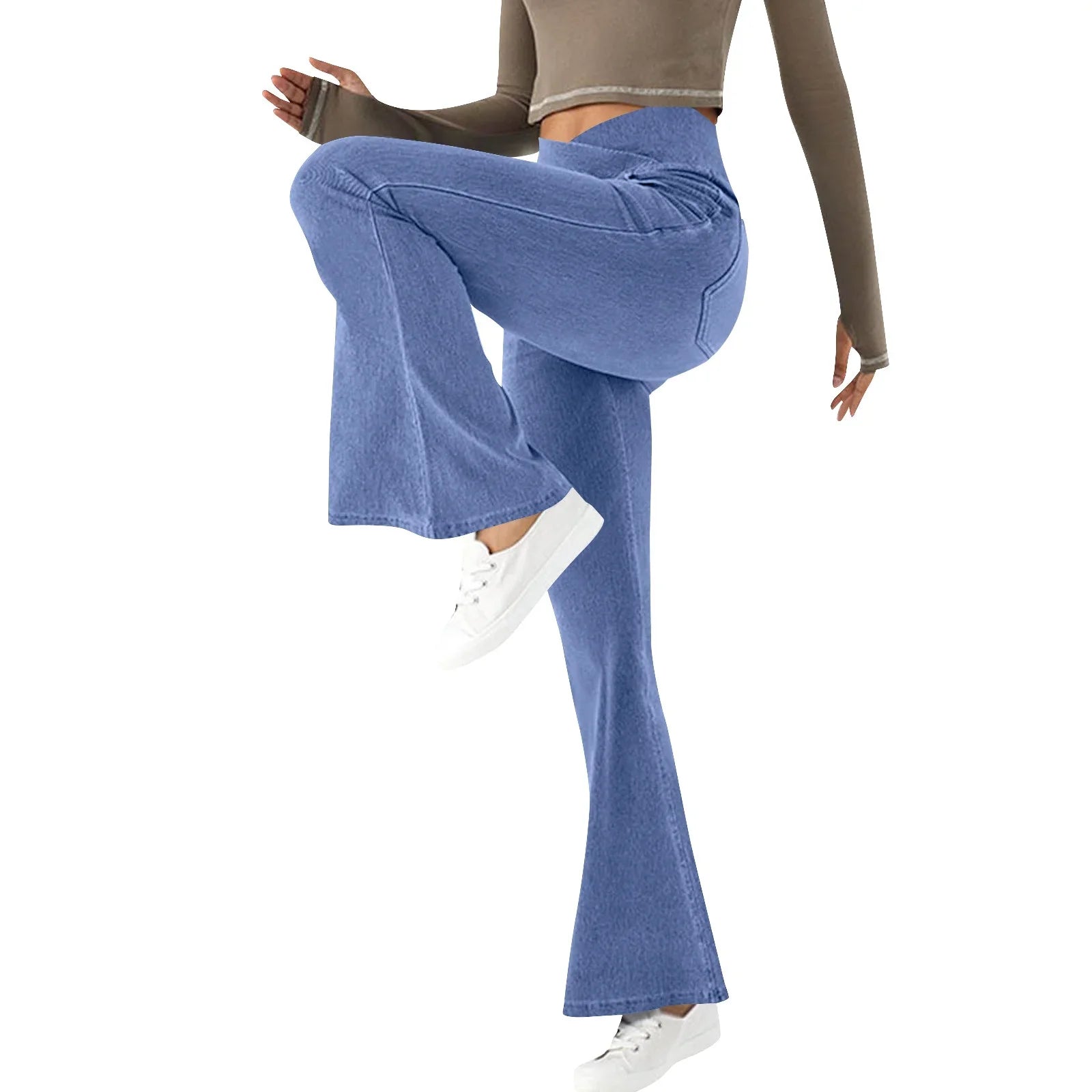 Elastyczne Rozszerzane Damskie Spodnie Z Wysokim Stanem