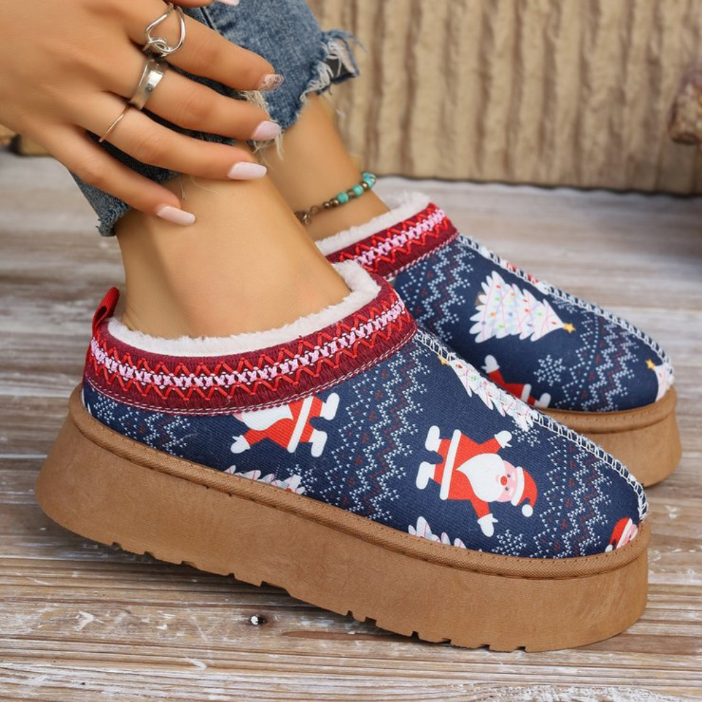 Ciepłe Damskie Kapcie Świąteczne z Miękkim Futrzanym Wnętrzem