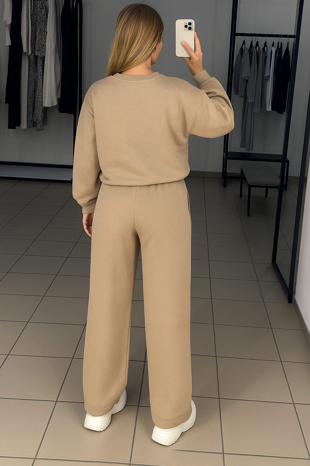 Elegancki Damski Błyszczący Zestaw Dresowy