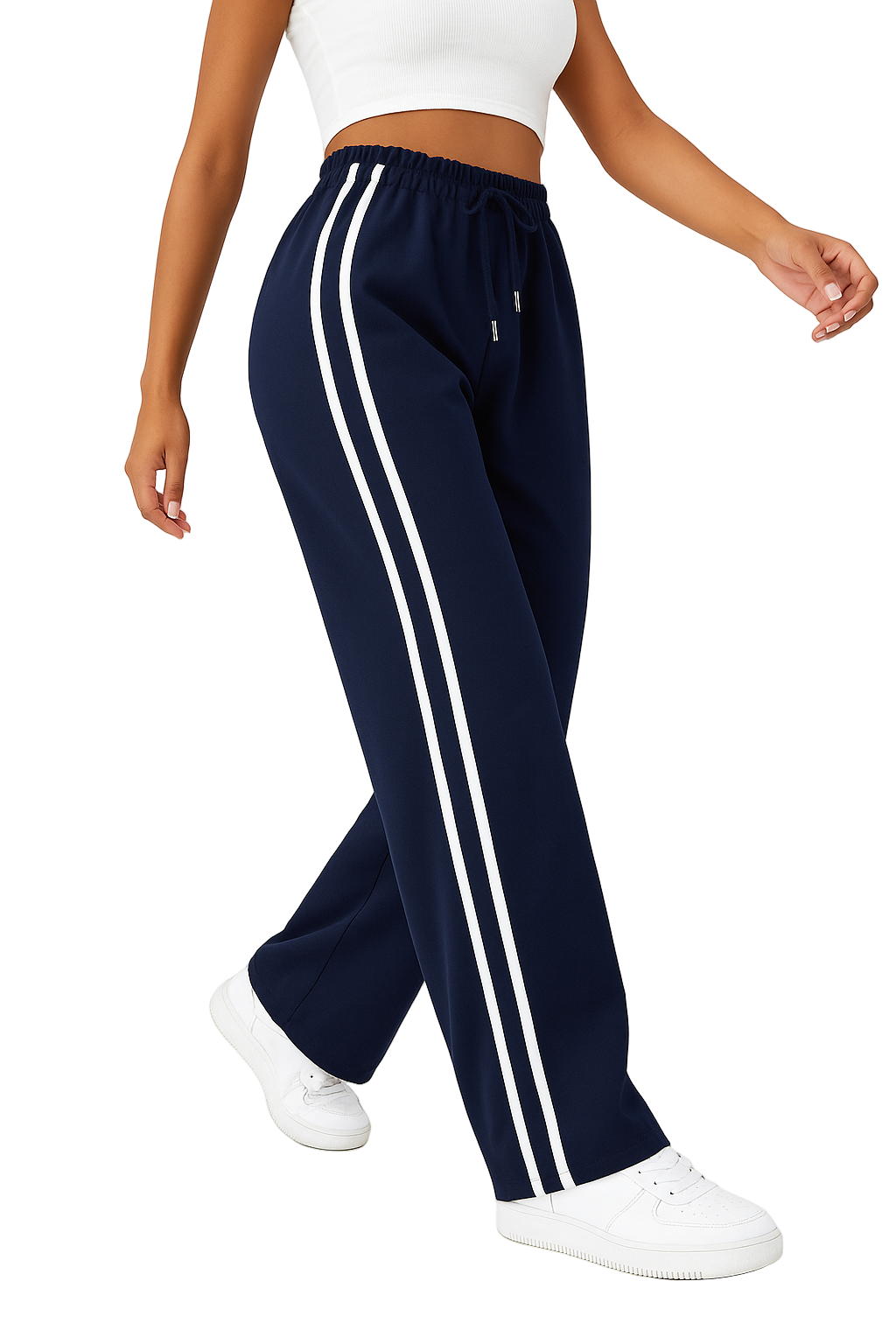 Sportowe Wygodne Damskie Spodnie Dresowe Z Wysokim Stanem I Paskami