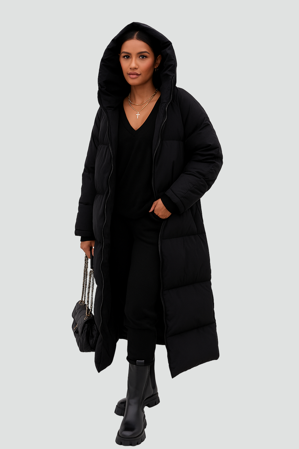 Zimowa Pikowana Długa Kurtka Damska