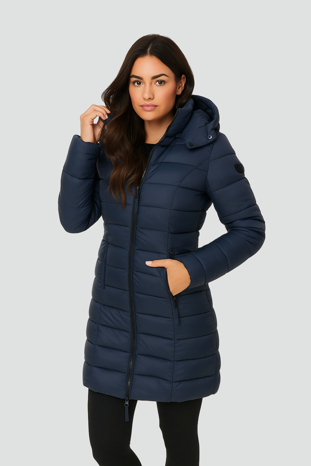 Ciepła Damska Pikowana Kurtka Zimowa z Kapturem