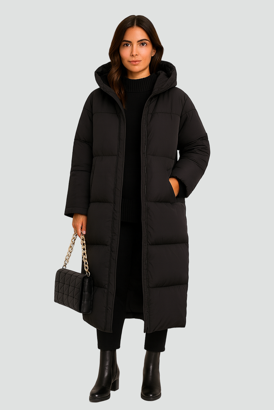 Ciepła Pikowana Zimowa Kurtka Damska z Kapturem