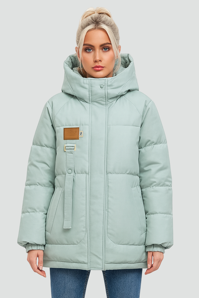 Ciepła Wodoodporna Pikowana Damska Kurtka Z Kapturem