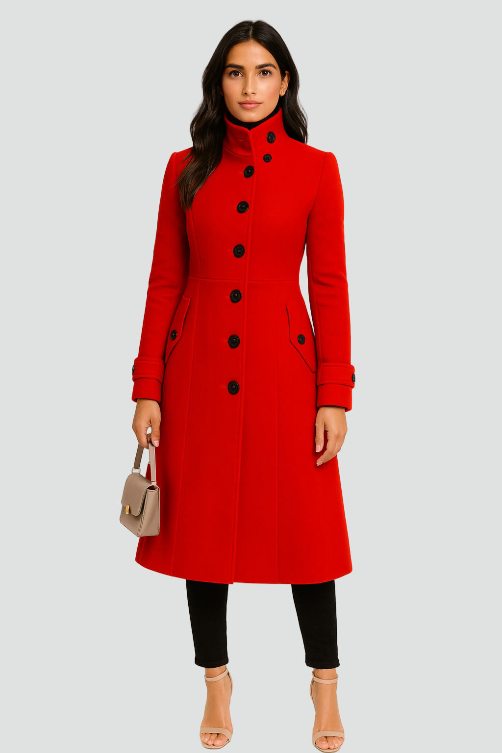 Ciepły Damski Płaszcz Zimowy z Wysokim Kołnierzem