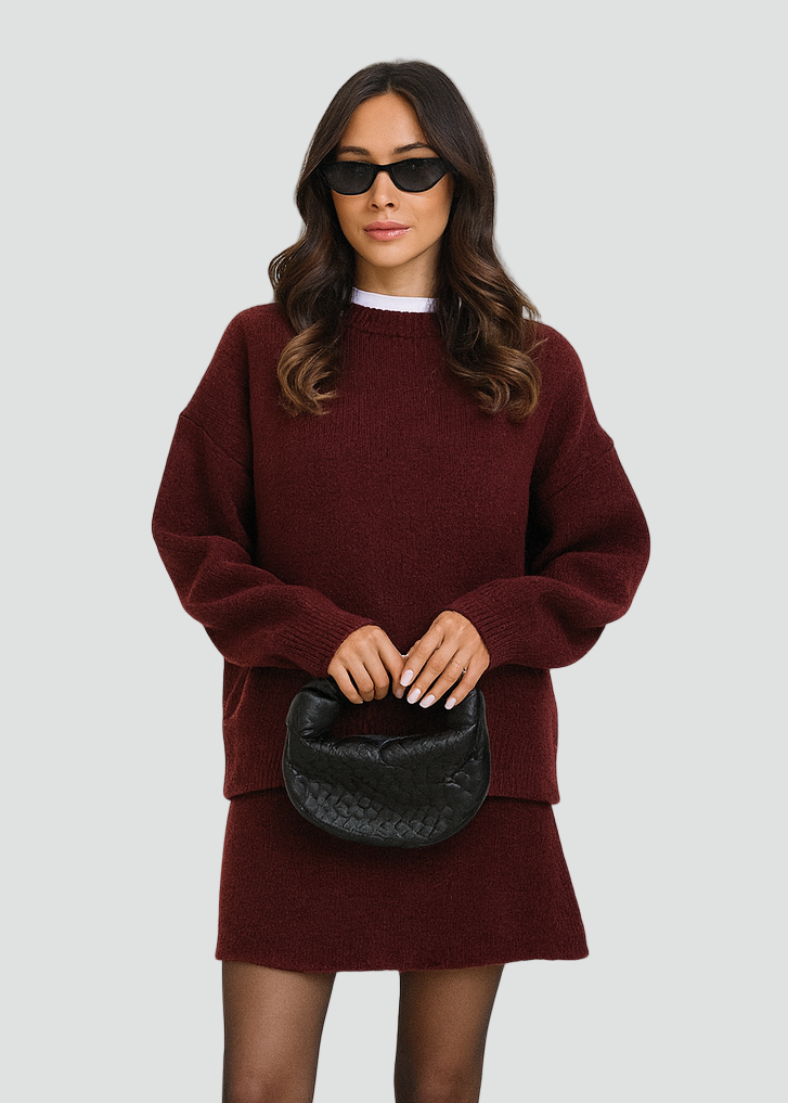 Ciepły Dzianinowy Damski Zestaw Z Swetrem I Spódnicą