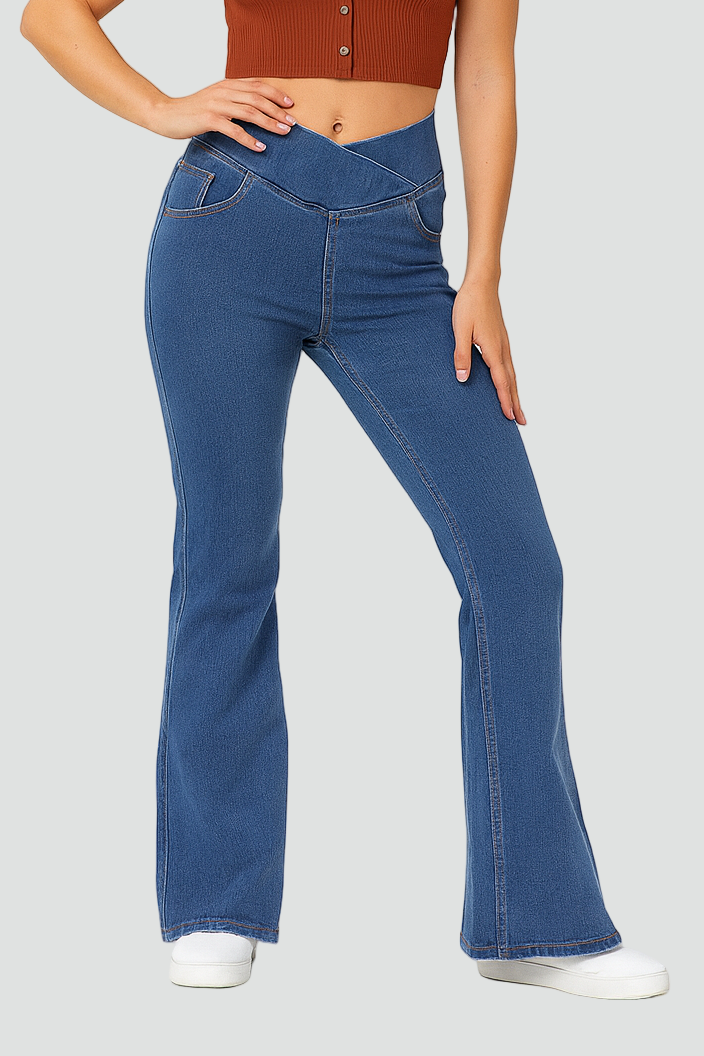 Elastyczne Rozszerzane Damskie Spodnie Z Wysokim Stanem