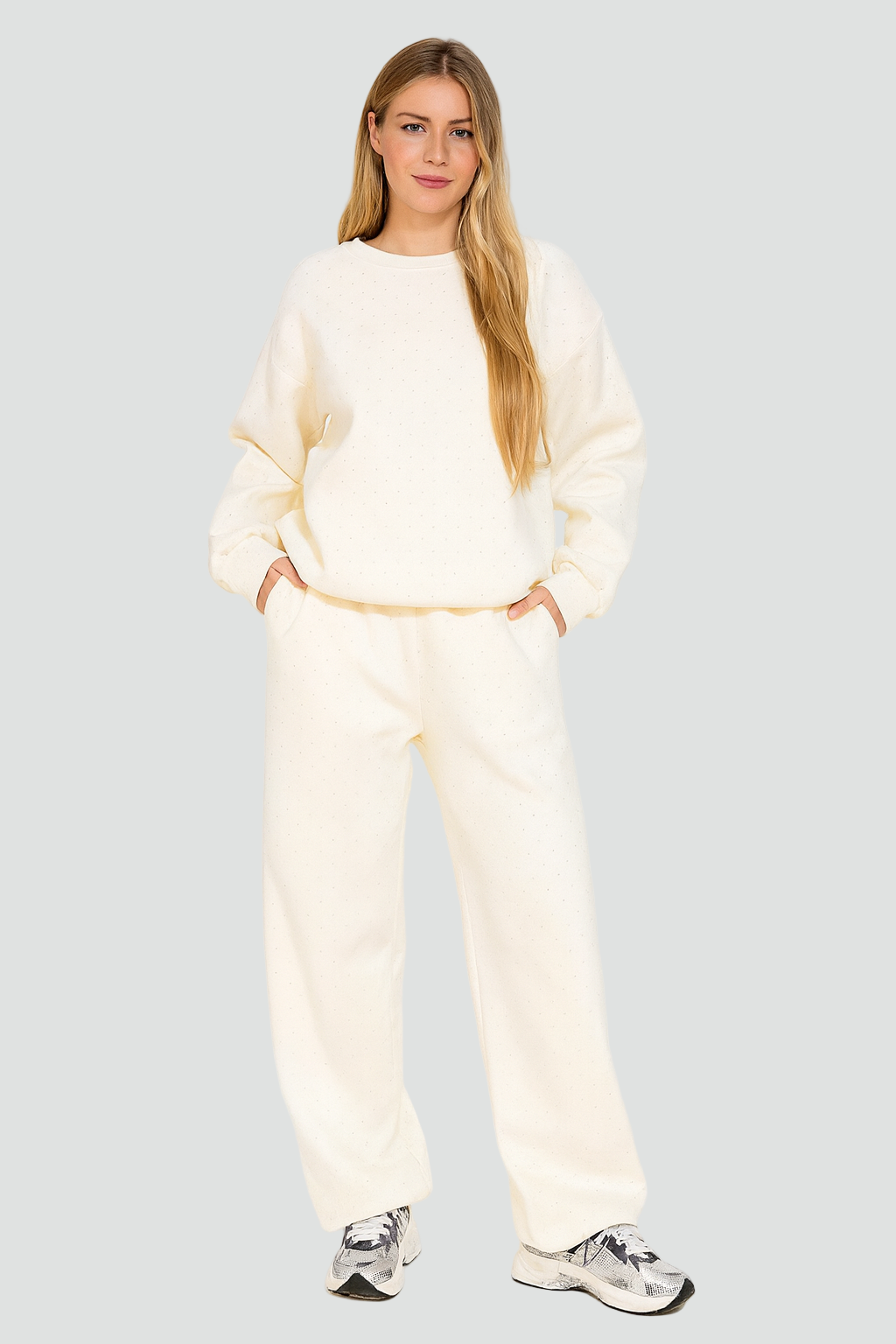 Elegancki Damski Błyszczący Zestaw Dresowy