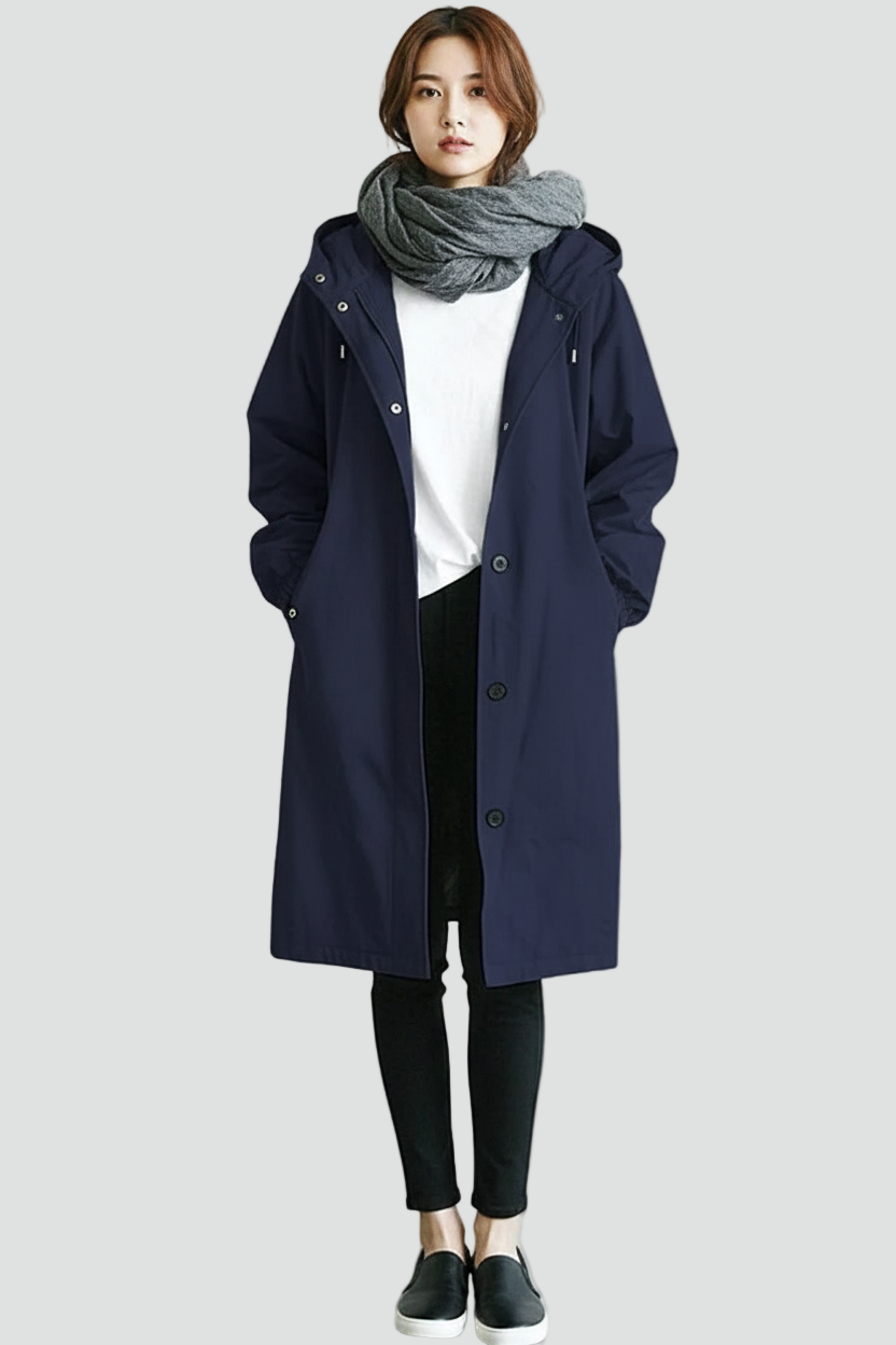Elegancki Wodoodporny Damski Płaszcz Z Kapturem