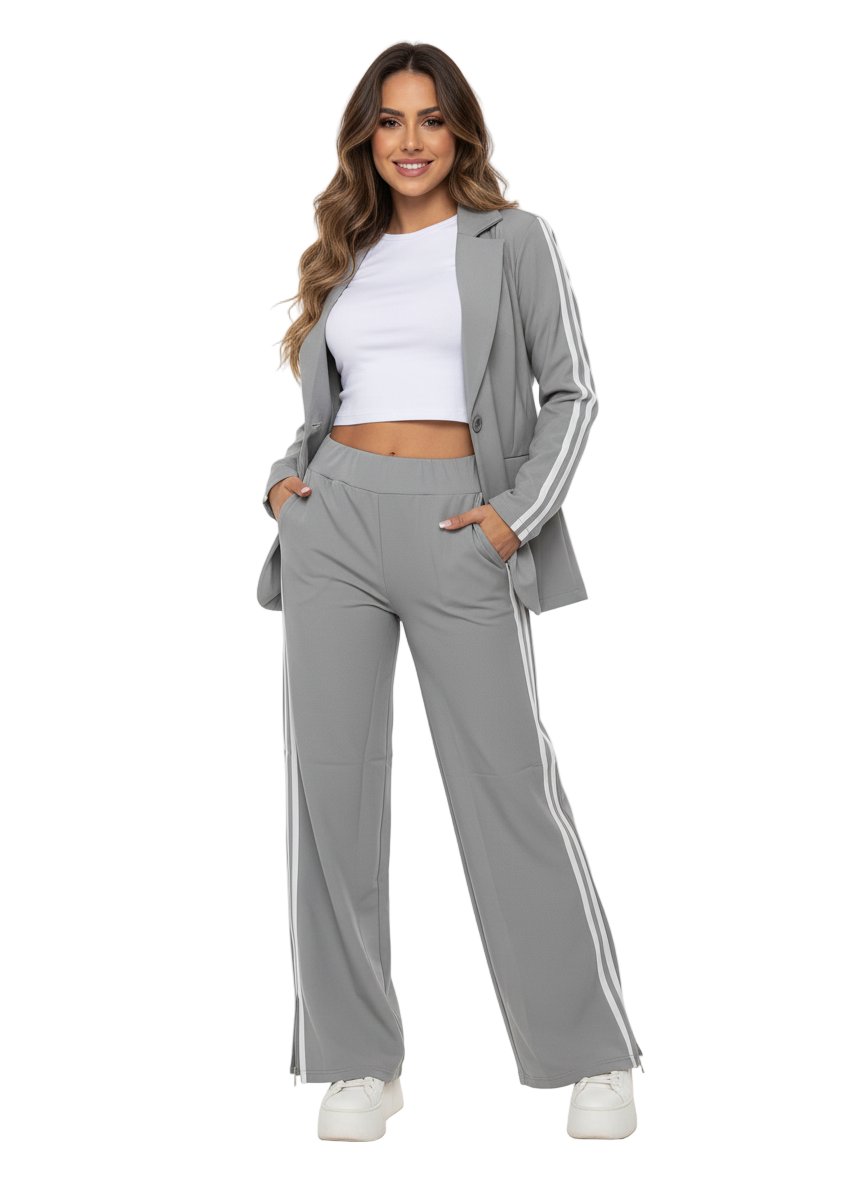 Stylowy Zestaw Damski Ze Spodniami I Marynarką W Paski