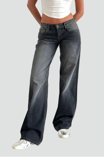 Elastyczne Jeansy Z Niskim Stanem I Szerokimi Nogawkami
