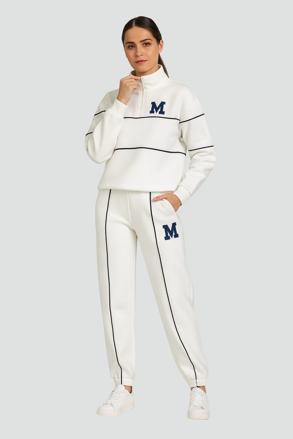 Modny Wygodny Damski Dres Z Bluza Na Pół Zamek