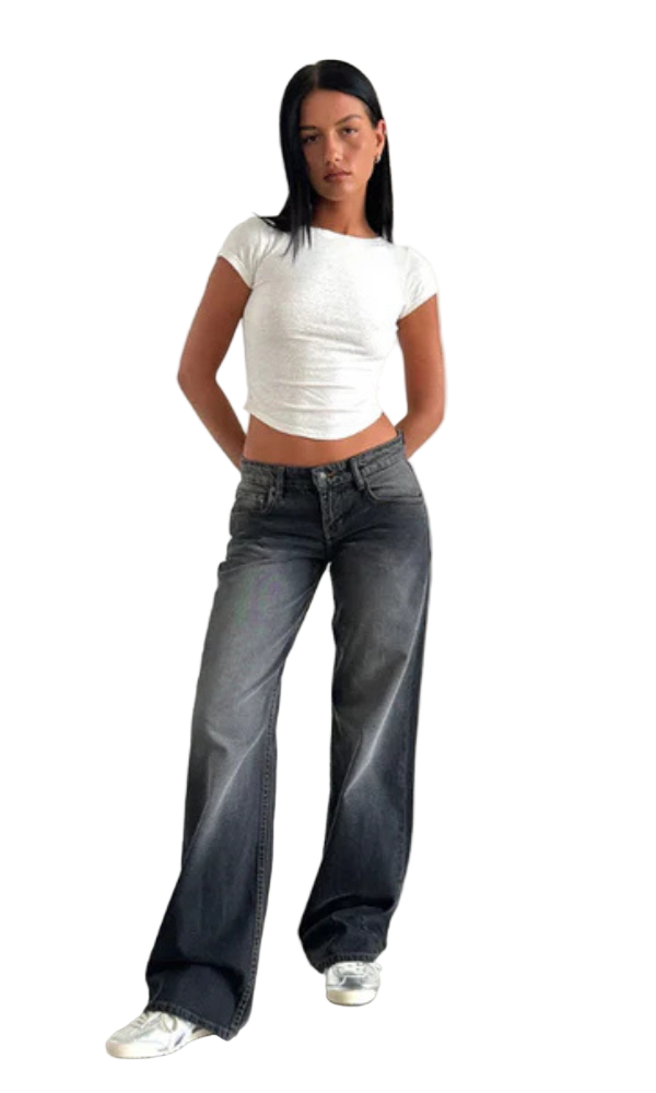 Elastyczne Jeansy Z Niskim Stanem I Szerokimi Nogawkami