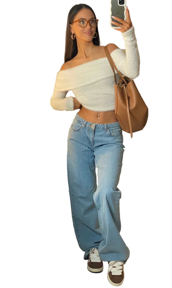 Elastyczne Jeansy Z Niskim Stanem I Szerokimi Nogawkami