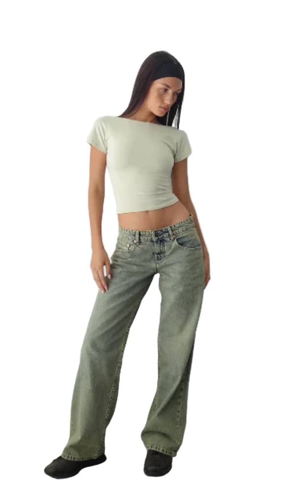 Elastyczne Jeansy Z Niskim Stanem I Szerokimi Nogawkami