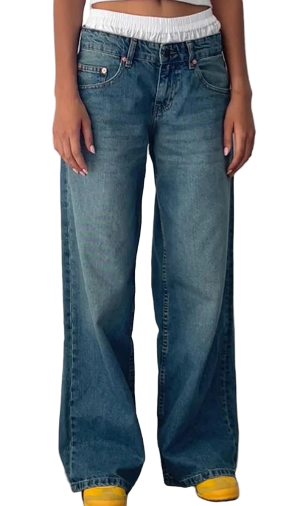Elastyczne Jeansy Z Niskim Stanem I Szerokimi Nogawkami
