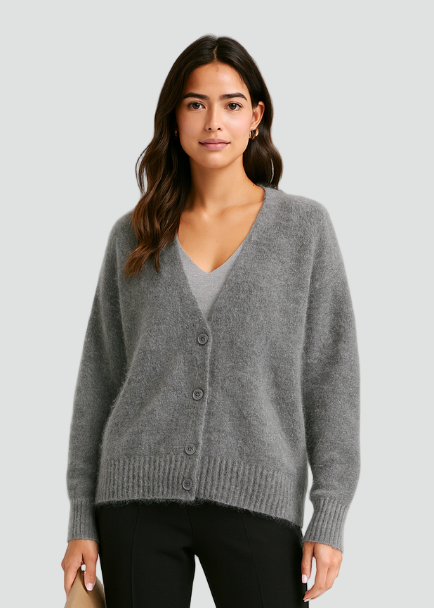 Oversize Miękki Puszysty Kardigan Damski z Guzikami