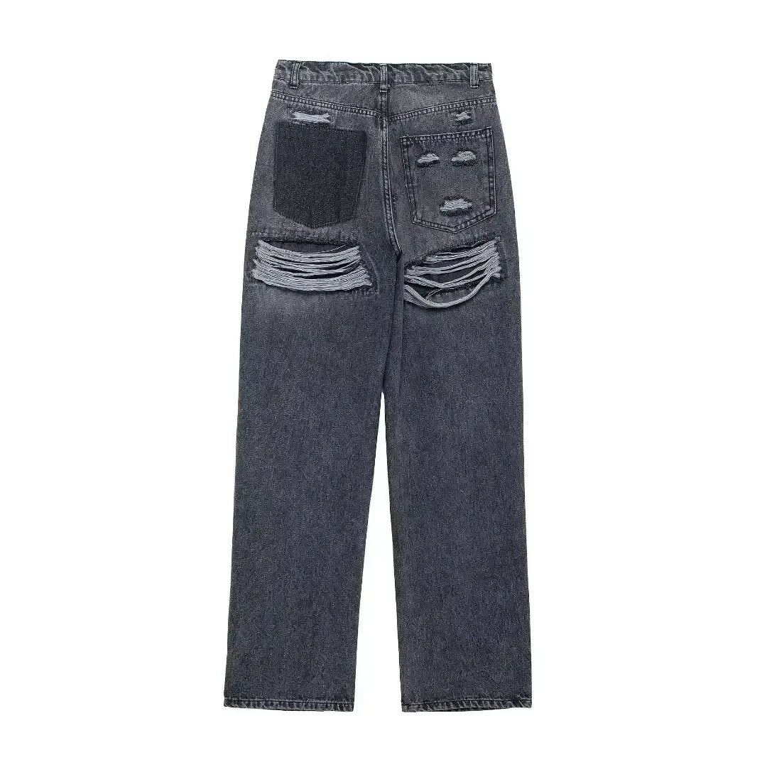 Modne Vintage Damskie Jeansy Z Wysokim Stanem I Przetarciami