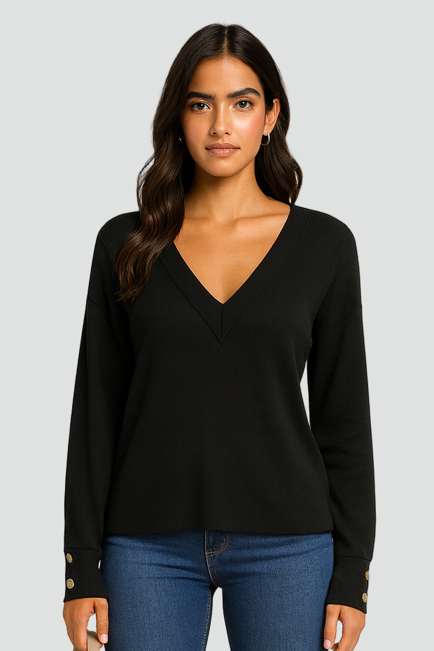 Szykowny Damski Sweter z Dekoltem w Serek