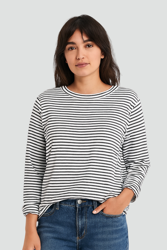 Wygodna Damska Bluzka W Paski Z Długim Rękawem