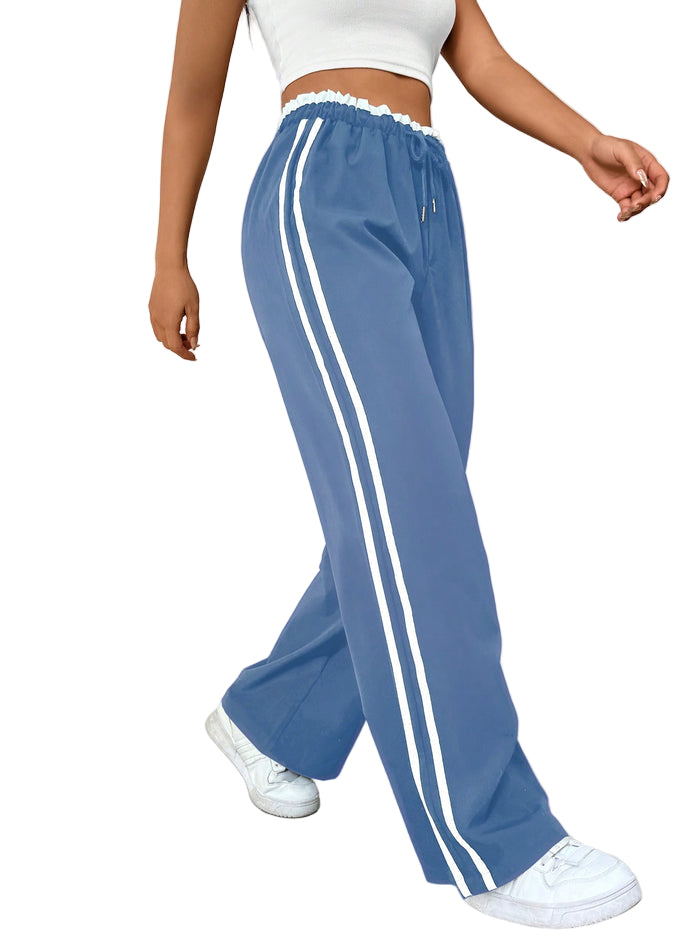 Sportowe Wygodne Damskie Spodnie Dresowe Z Wysokim Stanem I Paskami