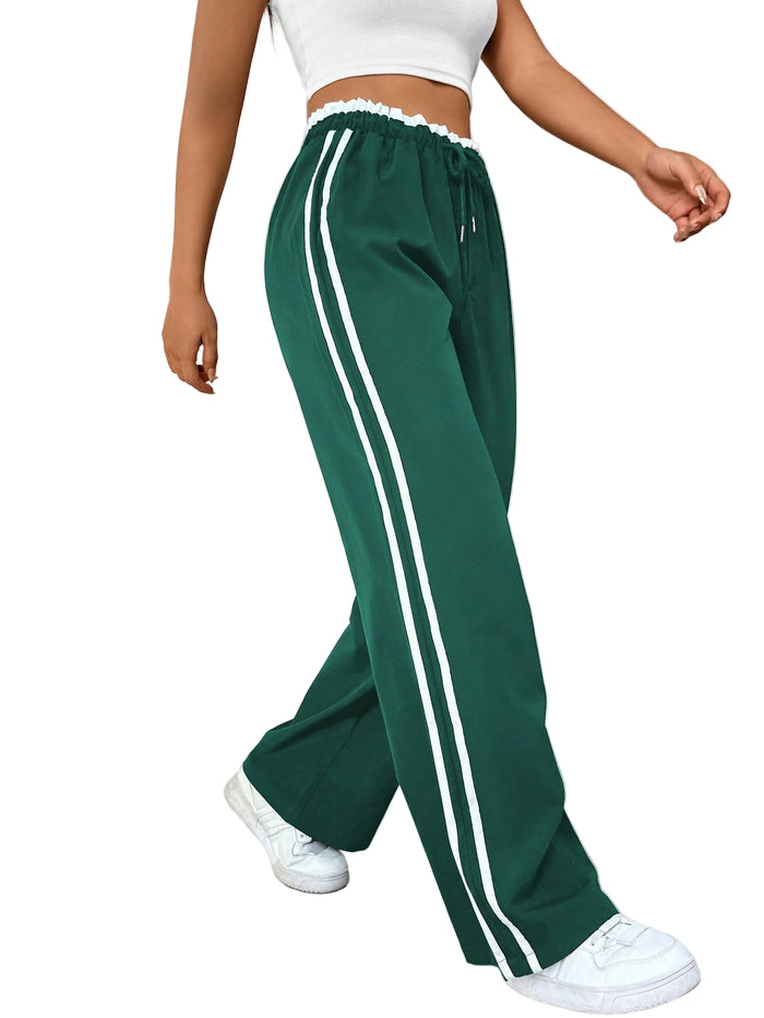 Sportowe Wygodne Damskie Spodnie Dresowe Z Wysokim Stanem I Paskami