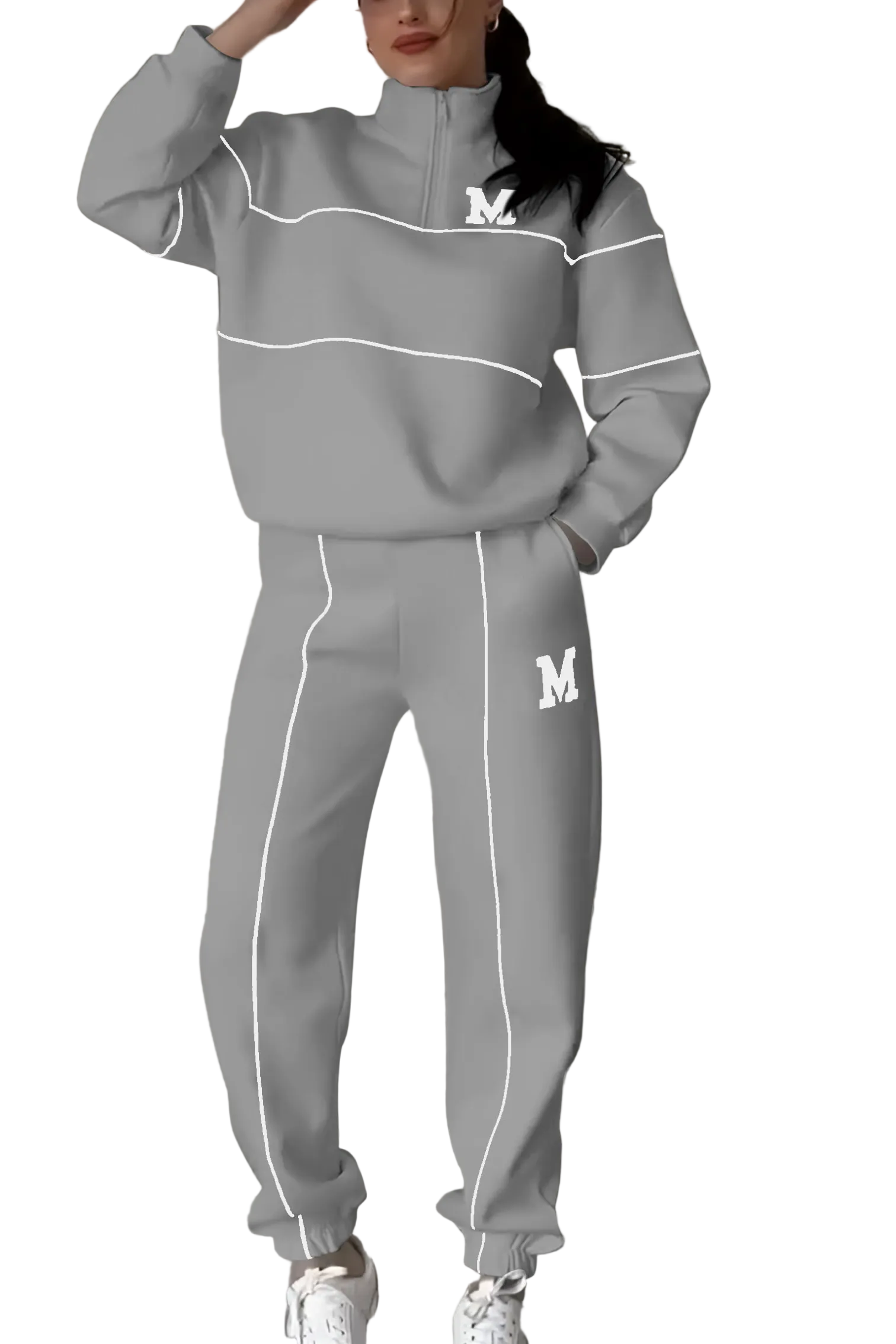 Modny Wygodny Damski Dres Z Bluza Na Pół Zamek