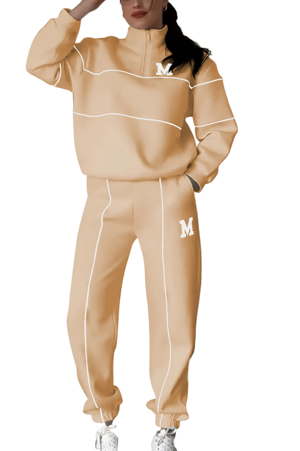 Modny Wygodny Damski Dres Z Bluza Na Pół Zamek