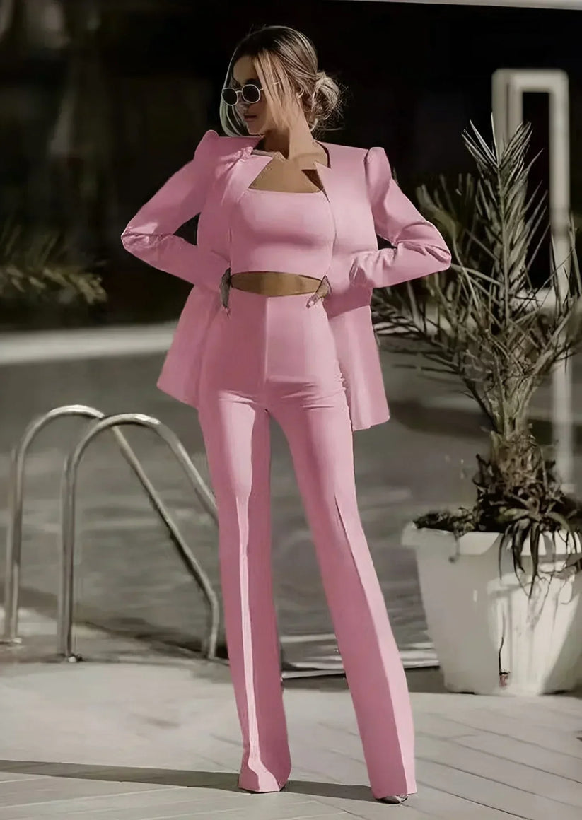 Elegancki Damski Zestaw z Marynarką i Spodniami z Wysokim Stanem