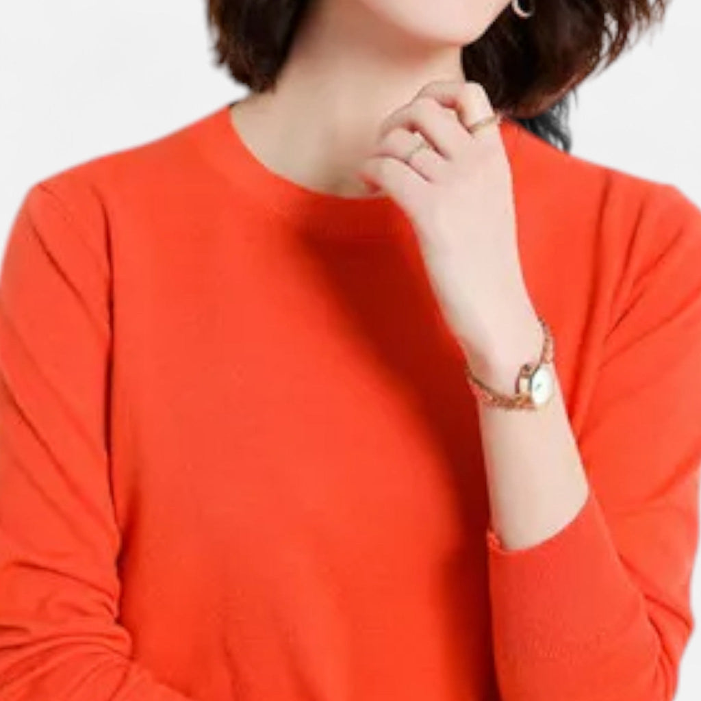 Miękki Wełniany Sweter Damski z Długim Rękawem i Okrągłym Dekoltem