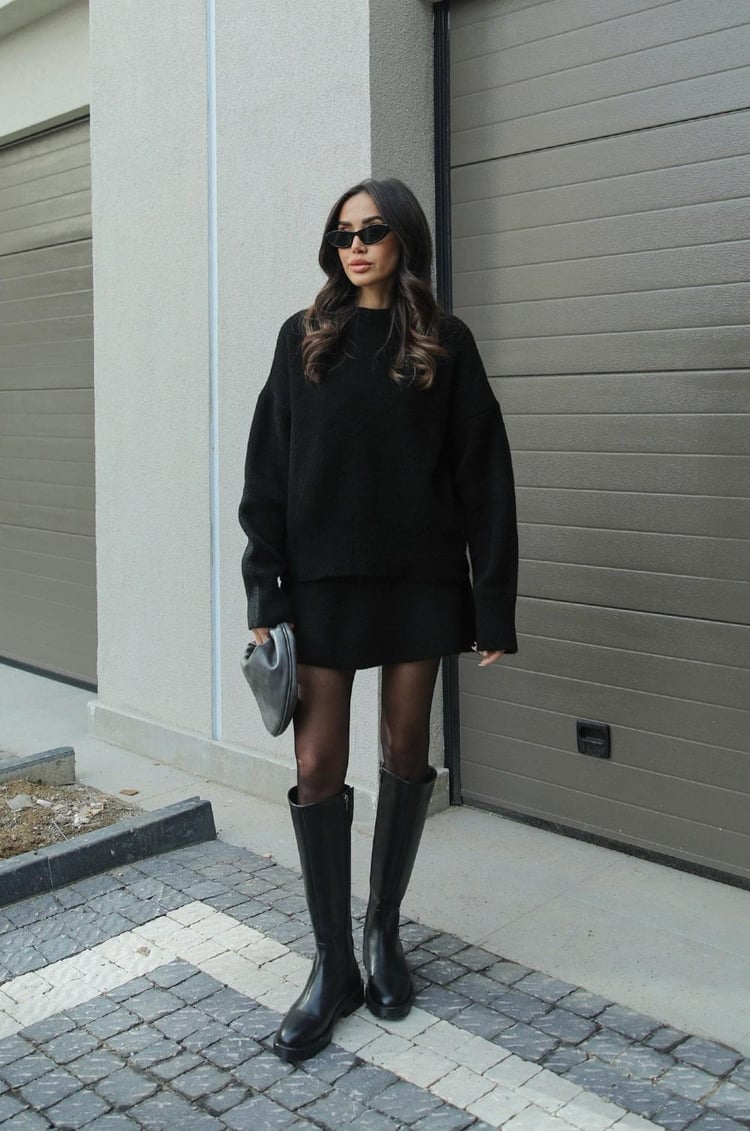 Ciepły Dzianinowy Damski Zestaw Z Swetrem I Spódnicą