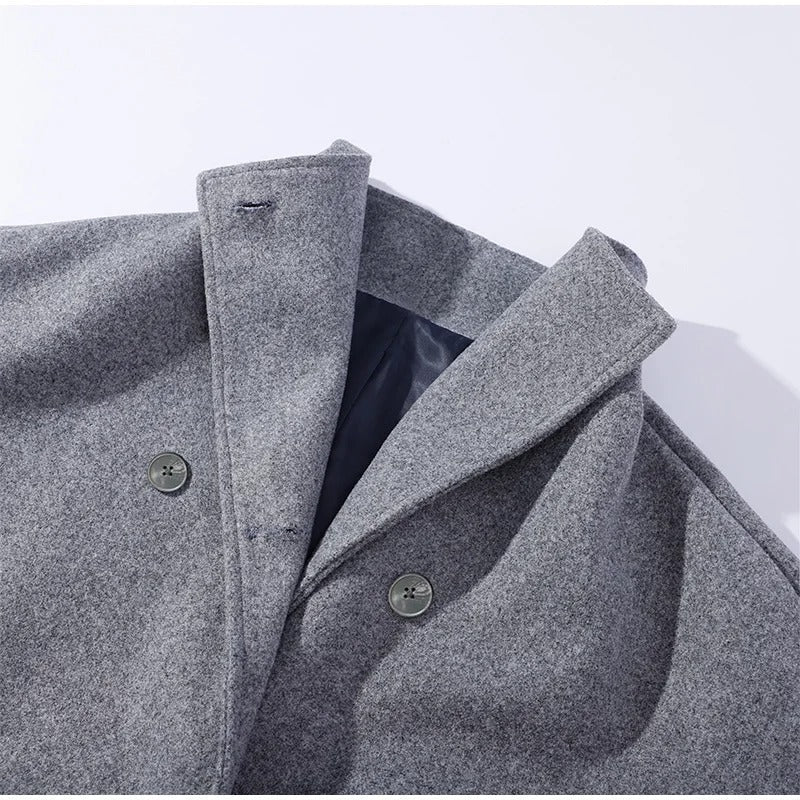 Stylowy Wełniany Płaszcz Damski Z Wysokim Kołnierzem I Podwójnymi Guzikami